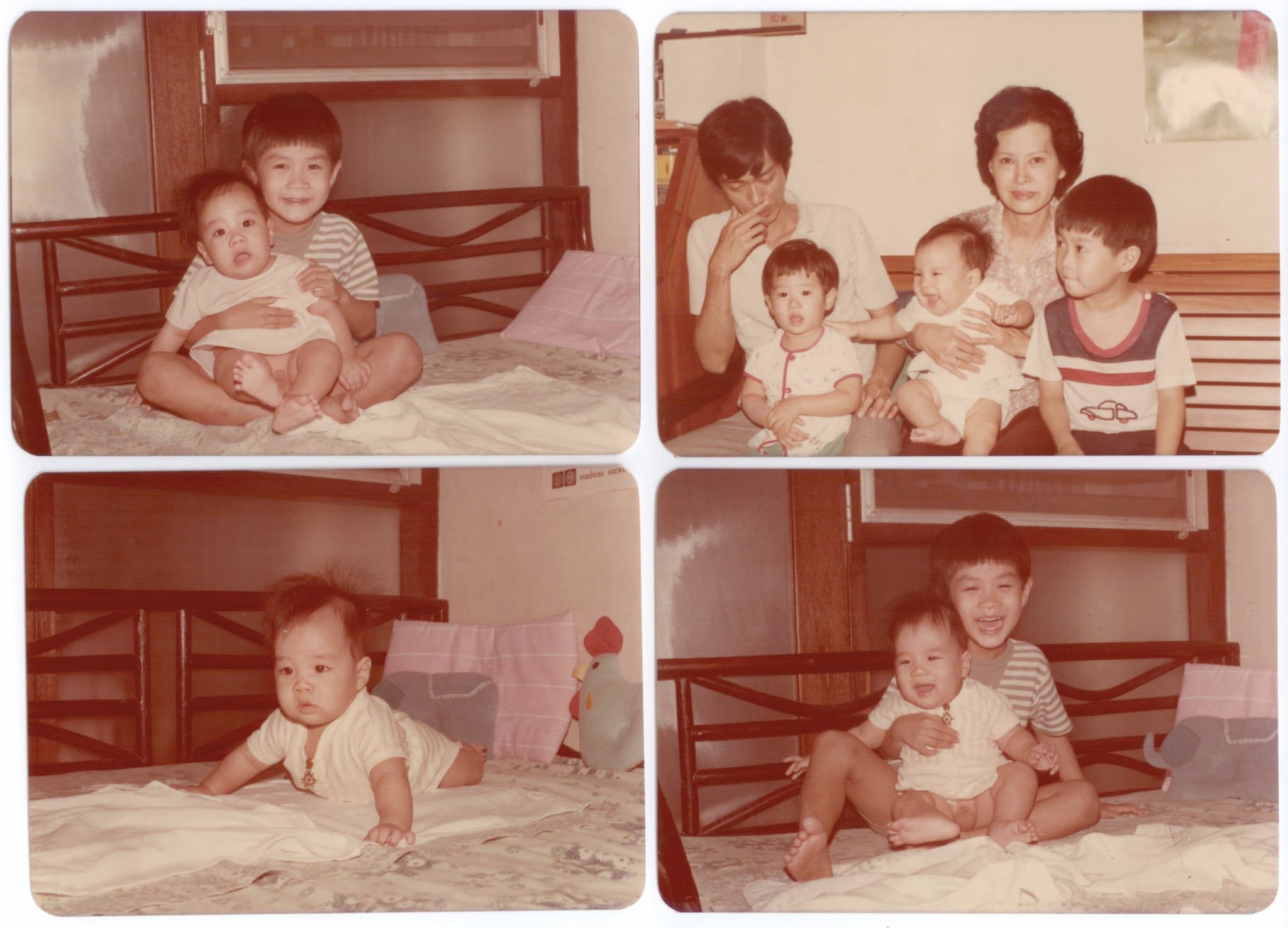 The family in Bangkok, 1981 — father, mother, grandmother, and the older brother holding the baby